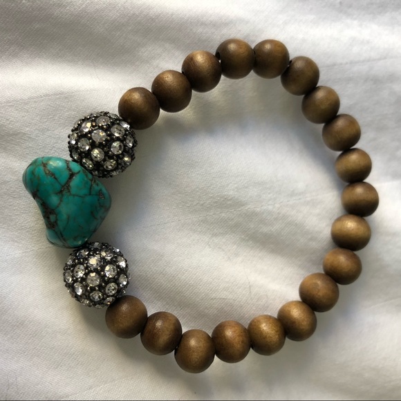 Stella & Dot Bracelet Turquoise, Pave & Wood Beads - Picture 1 of 2